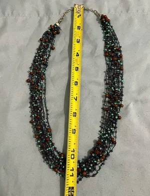 Blue and Brown Beaded Boho Necklace thumbnail 4