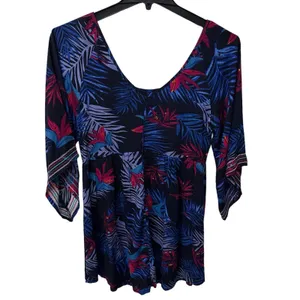 Roxy Size Small Tropical Print 3/4 Sleeve Mini Dress Atec Boho Swim Cover Up‎ thumbnail 4