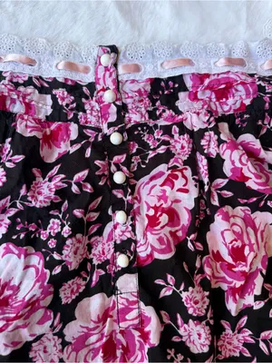 Y2K Cottagecore Floral Lace Trim Pink Rose Print Button Front Nightgown thumbnail 4