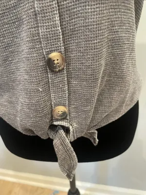 Waffle Knit Button-Front Tank Top in grey small American Eagle thumbnail 2