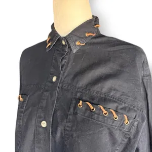 Vintage Black Lace Up‎ Western Shirt Women’s Small Cotton Button Down Ranch Top thumbnail 3