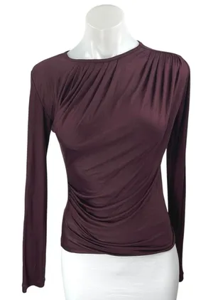 Intermix Purple Long Sleeve Pleated Ruched Slim Fit Crop Blouse Shirt Top Size S thumbnail 1