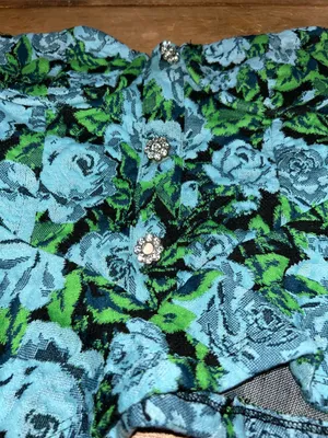 Zara Floral Jacquard Strapless Bustier Corset Peplum Top Blue Green Size S thumbnail 5