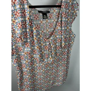 Amang NY Top Womens XL Peasant Boho V-neck Cap Sleeve Stretch‎ Colorful thumbnail 9