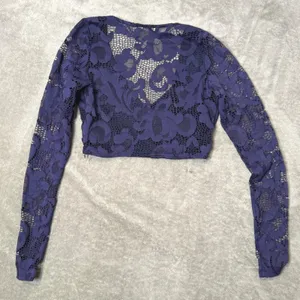 Runaway Lace Crop Top‎ Womens XS Blue Floral Surplice Wrap Whimsigoth Fairy thumbnail 5