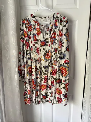 Old Navy Boho Tassel-Tie Floral Swing mini Dress long sleeves women size L thumbnail 2