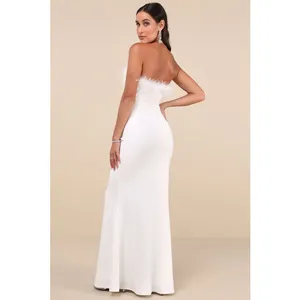 NWT Lulus Extraordinary Glam White Feather Strapless Mermaid Maxi Dress Bride L thumbnail 3