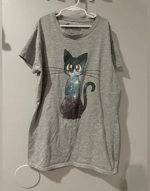 Sailor Moon Luna Cat Galaxy Japanese Anime Gray Tshirt - Women's XL Kitty Galaxy thumbnail 1