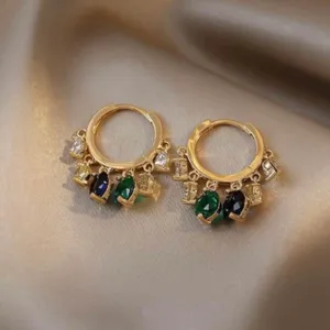 18K Gold Plated Crystal Tassel Dangle Drop Hoop Earrings for Women thumbnail 1