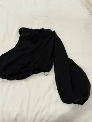 Hello Molly Black One-Shoulder Crop Top with Sheer Long Sleeve thumbnail 7