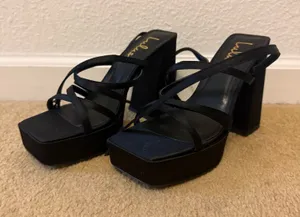 Lulus Black Strappy Heels in size 6 thumbnail 1