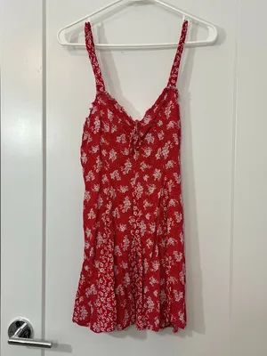 Free People Small Red Ditsy Floral Tie-Front Mini Tank Dress thumbnail 3