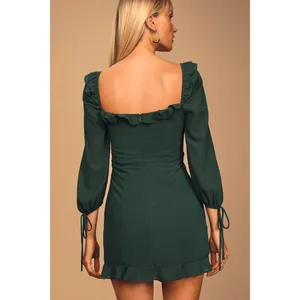 NWT Lulus It Happened in Dublin Forest Green Ruched Lace-up mini dress Sz XS‎ thumbnail 3