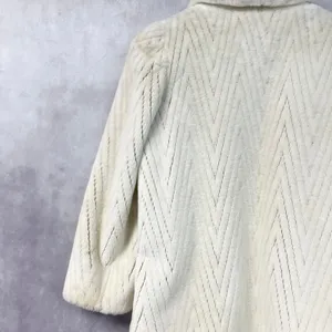 Vintage Womens Faux Fur Coat L/XL? Cream Chevron Shawl Collar Mobwife Glam USA thumbnail 5