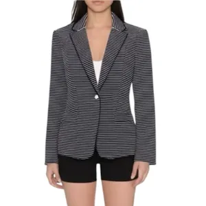 T TAHARI Blazer Size 14 Navy Striped Notched Lapel Jacket Pearl Buttons NEW thumbnail 3