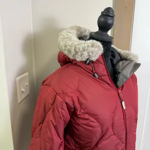 Salomon Women's Down Filled Quilted Winter Coat Jacket Faux Fur Trim Hood‎ Red M thumbnail 6