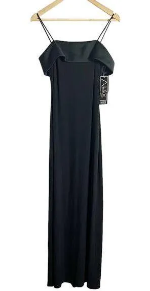 Alex Evenings Black Satin Straight Neck Column Maxi Formal Gown Size 6 thumbnail 1