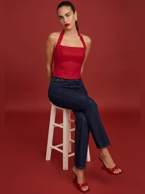 NWT Few Moda Dixie Linen Top Size 6 Red halter smock Kourt thumbnail 2