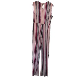New Directions sz XL Striped Tie Sleeve Wide Leg Jumpsuit Romper Comfy Stretchy thumbnail 6