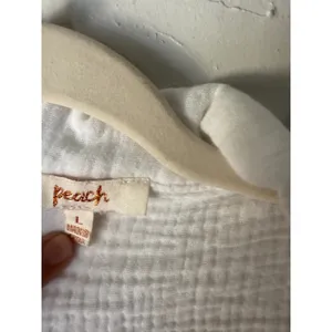 Peach White Lace Crochet Button Down Short Sleeve Shirt Top L Coquette Victorian thumbnail 4
