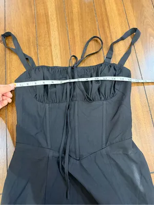 Parthea Black Corset Midi Dress Size M Lace Up Back Side Slit NIP thumbnail 5