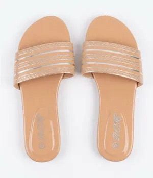 Beige Slide Sandals with Metallic Stripe - Women thumbnail 1