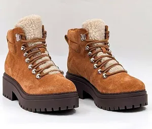 Marc Fisher Leigan Caramel Suede Sherpa Trim Lug Hiking Boot NWOT Size 5 thumbnail 1