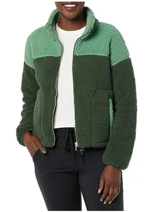 NWT Amazon Essentials Green Full Zip Two Toned Sherpa Sweater Small thumbnail 1