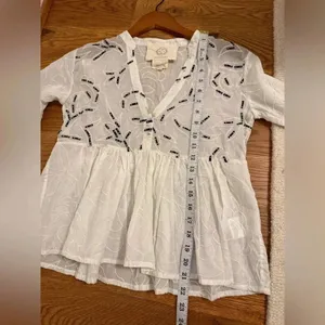 Amit Aggarwal Anthropologie Ramona Embroidered White Babydoll Top SIZE XSMALL thumbnail 13