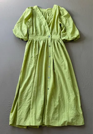 Puff Sleeve Midi Wrap Dress Green thumbnail 1