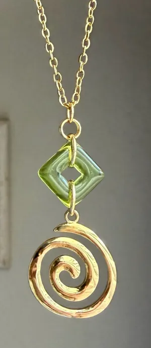 Handmade gold tone stainless steel spiral swirl uzumaki & Czech glass necklace🌀 thumbnail 1