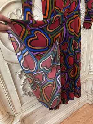 Farm Rio Rainbow Wild Hearts, Valentine Long Sleeve Maxi Dress Sz S Retail $220 thumbnail 8