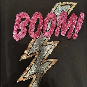 Victoria’s Secret PINK Sequin Boom Lightning Bolt Graphic Black Pullover Medium thumbnail 4