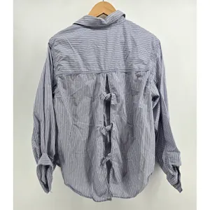 Free People Button Down Womens Medium Tie Back Blue White Striped EUC thumbnail 3