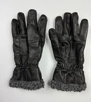 Black Leather Gloves with Plush Gray Fleece Lining‎ Cold Weather size M thumbnail 1