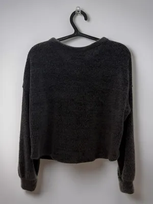 Hollister Charcoal Gray Fuzzy Knit Button Front Cardigan Sweater‎ Womens Medium thumbnail 2