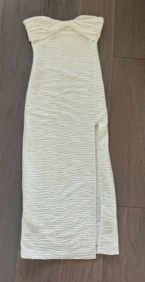 Women's Strapless Midi Dress, Size XS, White wave texture pattern thumbnail 1