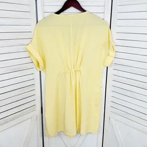 Zara Button Front Tie Waist Shirt Dress‎ Yellow XS Cap Sleeve thumbnail 11