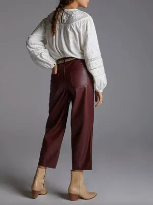 Anthropologie Pilcro The Breaker Cropped Faux Leather Pants Burgundy Wine 27 thumbnail 2