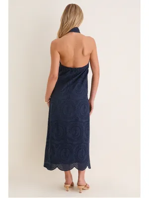 Tuckernuck Navy Nautical Eyelet Jagger Halter Dress Scallop Coastal Beach Resort thumbnail 3