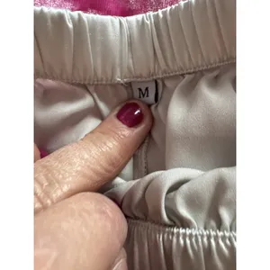 Satin Women s Pajama Shorts Silver Elastic Waistband Medium Black Piping Fancy thumbnail 2