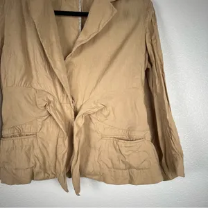 Theory Tan Linen Blend Tie Front Blazer Jacket Womens 2 Short‎ Peak Lapel thumbnail 4