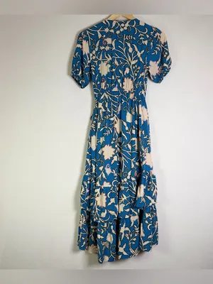 Knox Rose Women’s XS Blue Floral Boho Midi Wrap Dress Tassel Tie Tiered thumbnail 7
