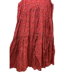 Joie Red Pink Abstract Print Cotton Tiered Maxi Dress Sleeveless V-Neck XL thumbnail 7