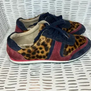 Boden‎ Womens Leopard Calf Hair Suede Sneakers Brown Navy Burgundy Lace Up 37/6 thumbnail 4