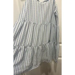Blu Pepper Blue White Striped Swiss Dot Tiered Mini Dress Large‎ Tie Back Beach thumbnail 4