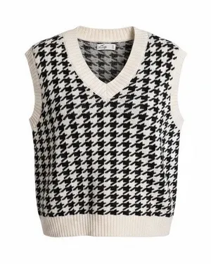 Hollister XS Black White Houndstooth Sweater Vest V Neck Preppy thumbnail 1