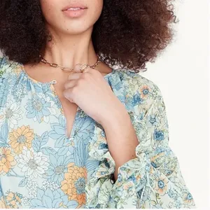 J. Crew Blue Floral Chiffon Long Sleeve‎ Blouse Size M thumbnail 10