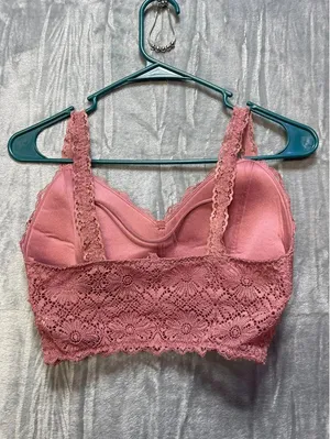 BKE Essentials Women's Pink Lace Longline Bralette Mauve Floral Padded Medium thumbnail 2