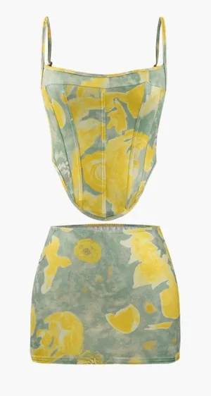 Micas Floral Corset Matching Mini Skirt Set Coquette Garden Party Coords thumbnail 1
